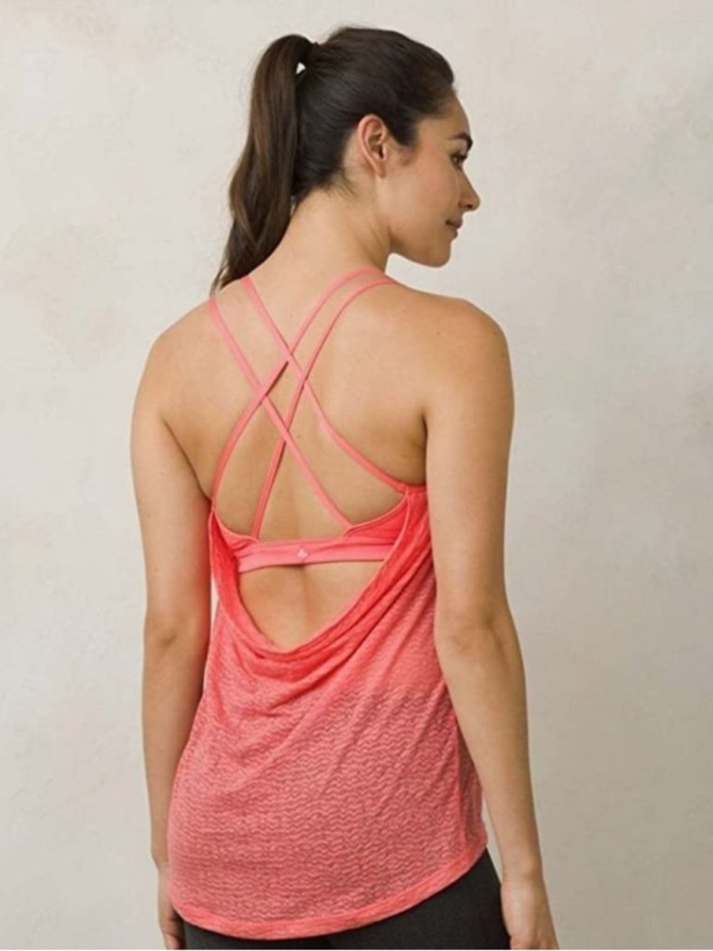 PrAna Mika Strappy Tank Top XS Orange Yoga Athletic Built In Bra Lightweight